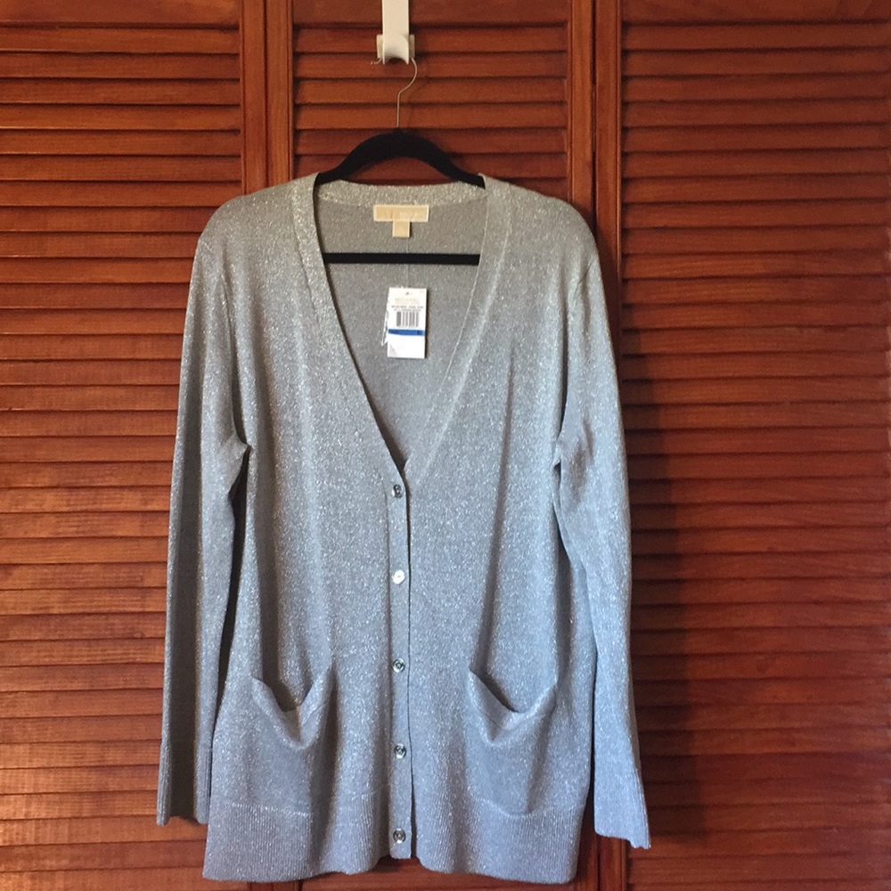 NWT Michael Kors XL silver sweater cardigan